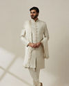 Classy White Patterned Sherwani Set image number 1